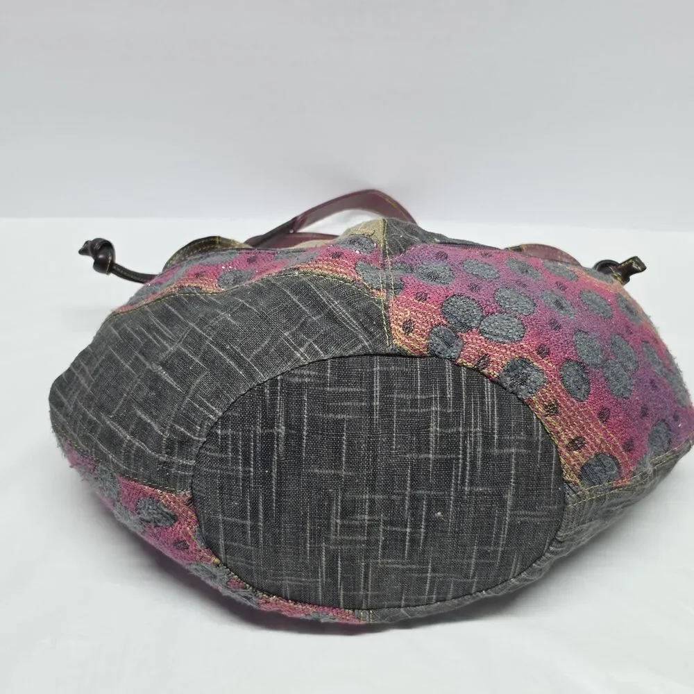 Cirque Du Soleil Geometric Tassel Purse Handbag Fabric and Leather Purple Gray